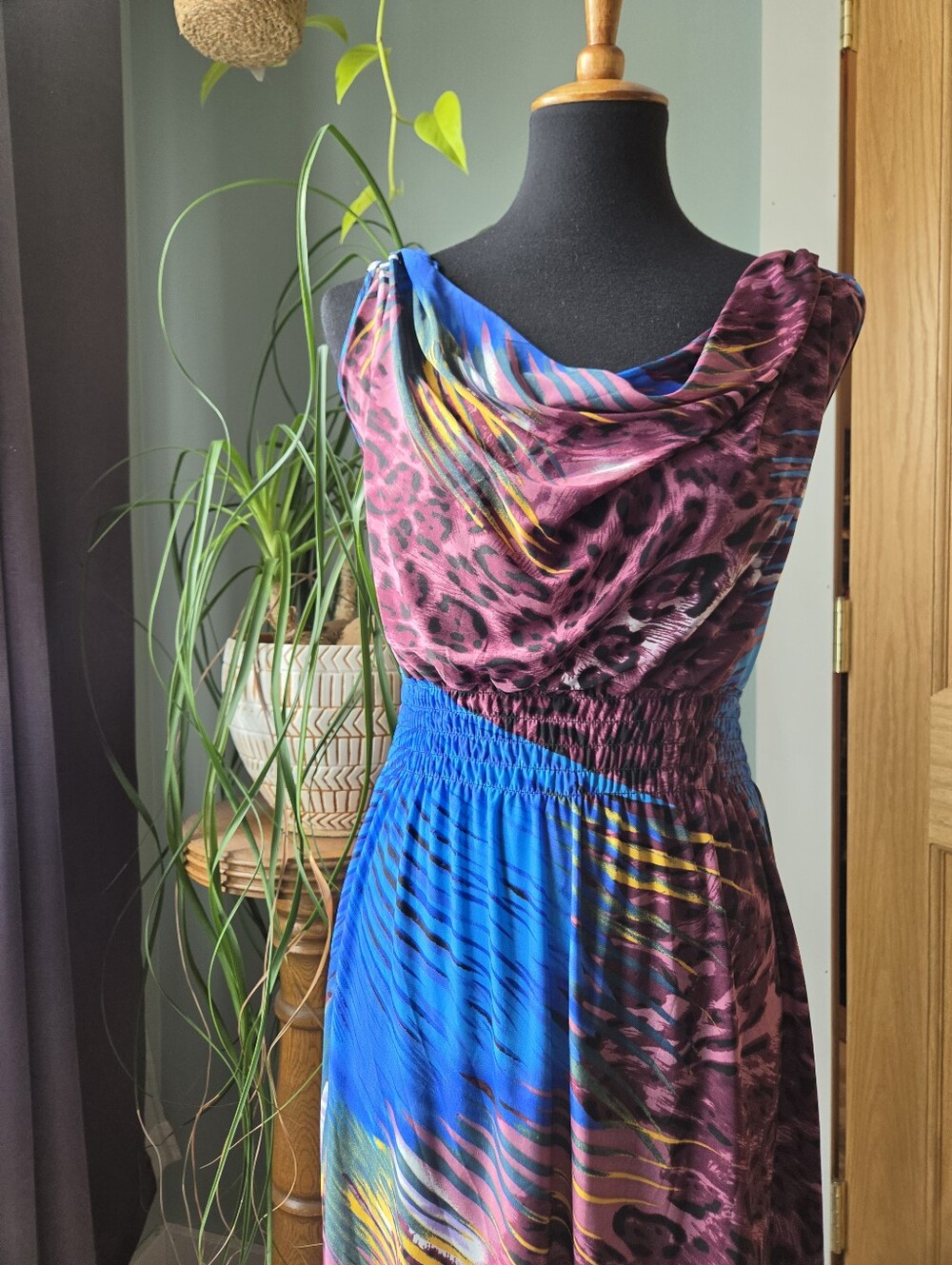 Cowl Neck Printed Hi-Lo Dress